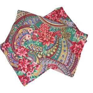 Vtg Cannon Floral Pillow Cases Pair Pointsetta Red Xmas Holiday Sham 30.5x24.5